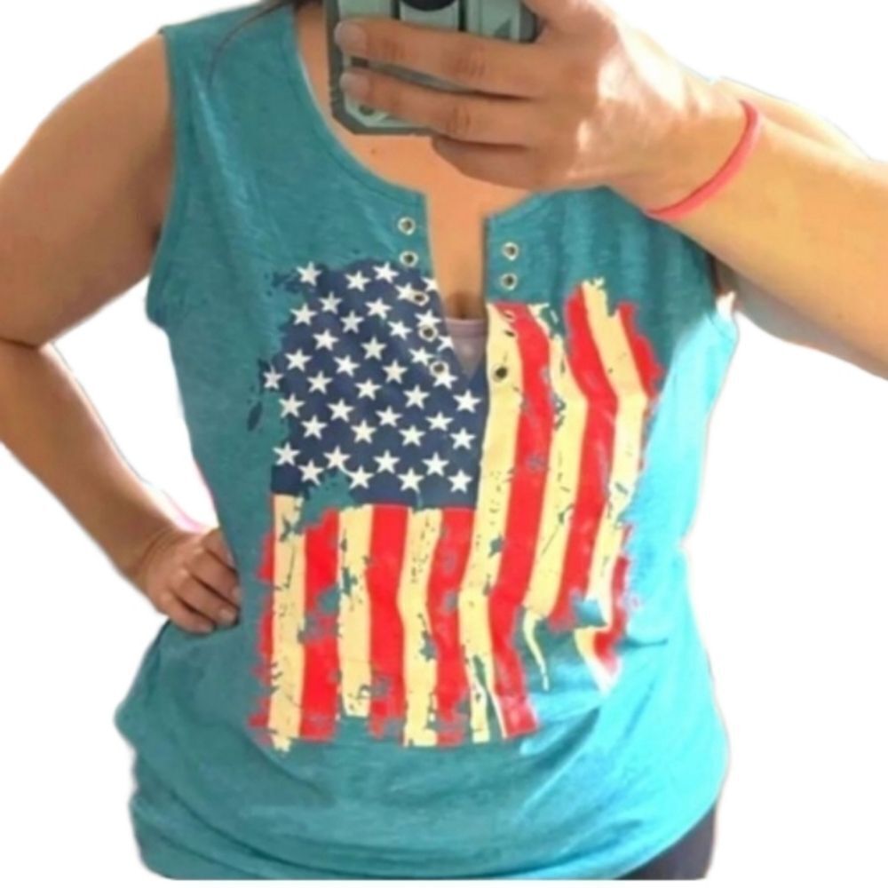 Ladies Flag Sleeveless Print Tank Top